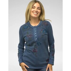 #2122 Caite NWT Isolde Vintage Blue Long Sleeve Embroidered Top Size Small